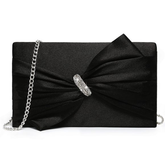 Elegant Satin Bow Flap Evening Bag Rhinestone Clutch Purse Handbag :'D - Picture 1 of 6